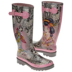 Ed Hardy Geisha Rain Boots - Size 8